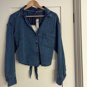 Pilcro denim open back blouse